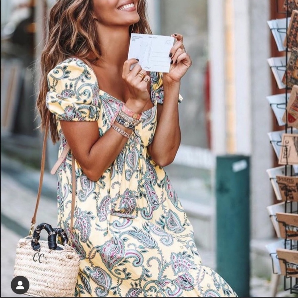 Zara yellow floral puff sleeve maxi dress